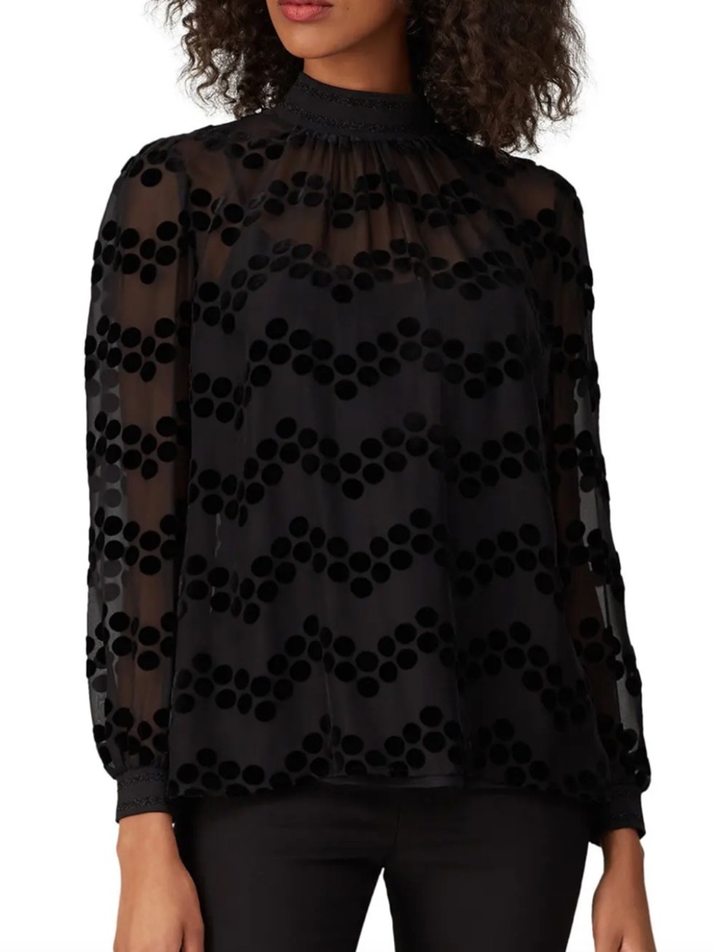 Tory Burch Women’s Black Sheer Devote Polka Dot Long-Sleeve Top 0 GUC